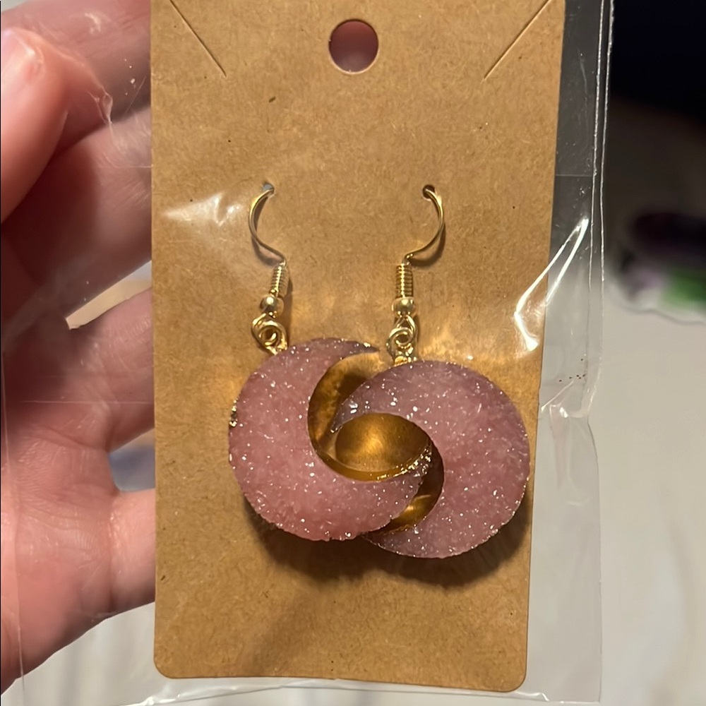 Elegant Pink and Gold Moon Earrings